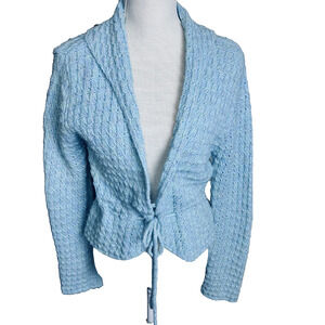 BCBGMaxAzria Light Blue Wool blend Cardigan Sweater sz L tie front textured knit
